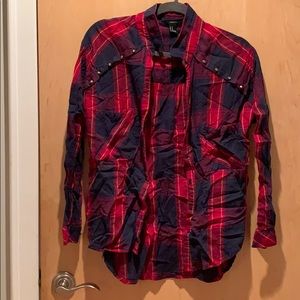 Flannel shirt with gold stud accents